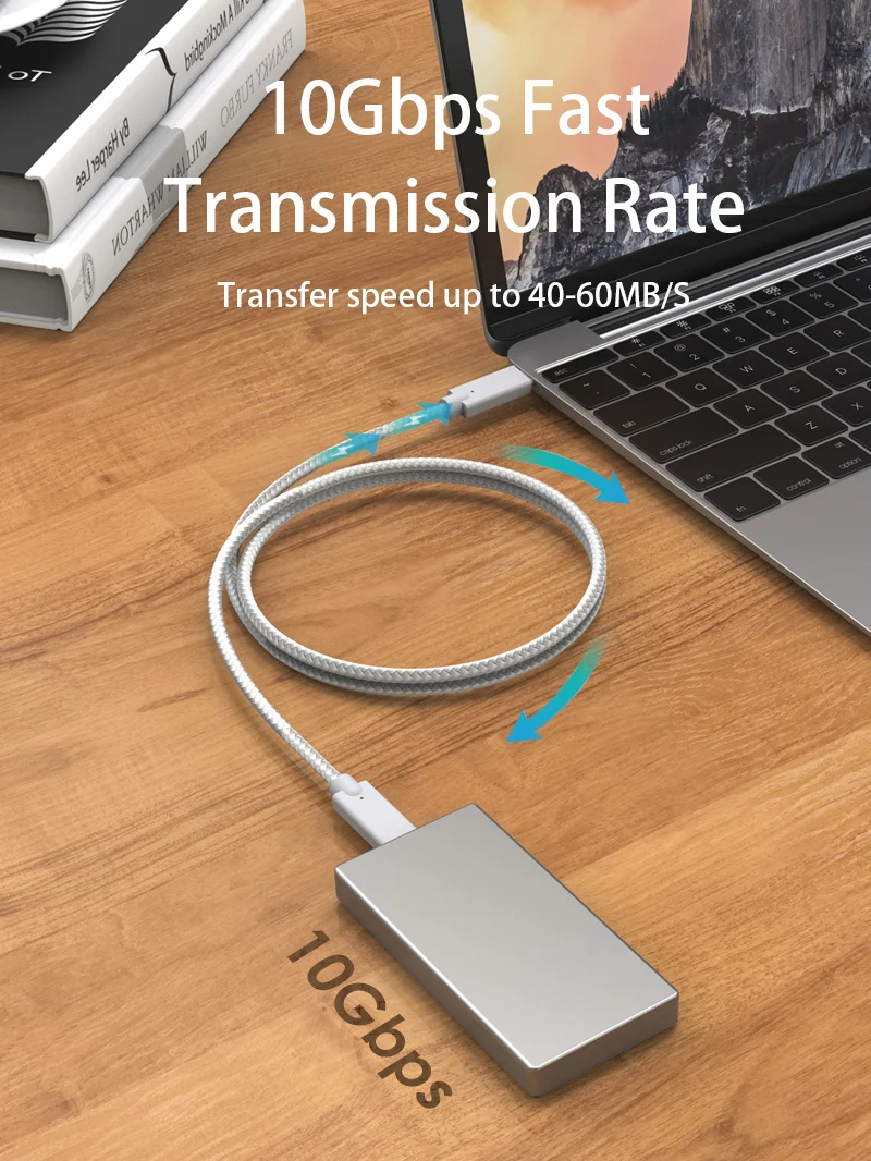 Premium 10Gbps USB-C to USB-C Cable – 100W Charging, 4K Video, Nylon Braided
