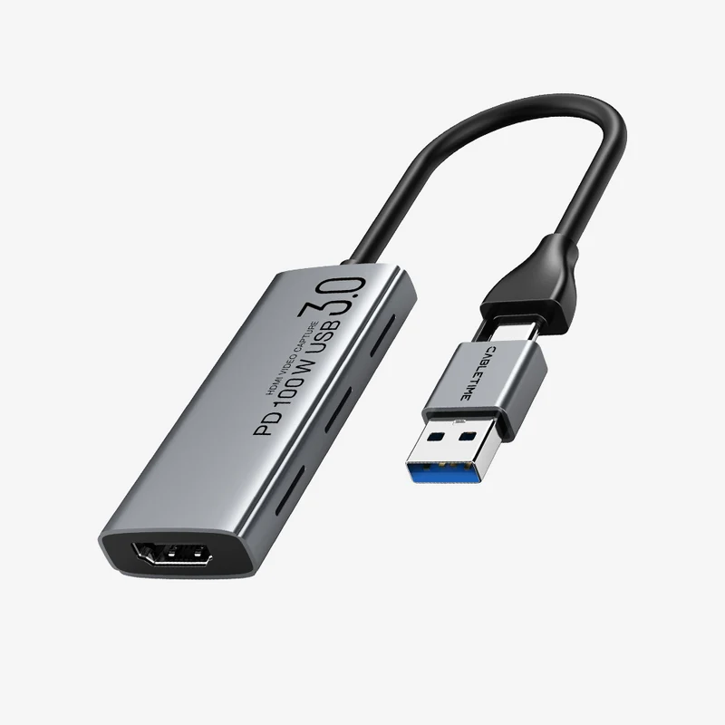 USB 3.0 Video Capture Card with 100W PD HDMI to USB/USB C for PS4 live streaming