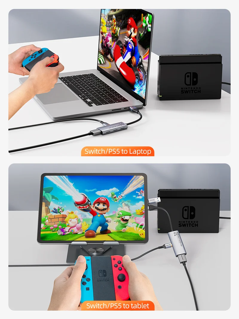 USB 3.0 Video Capture Card with 100W PD HDMI to USB/USB C for PS4 live streaming