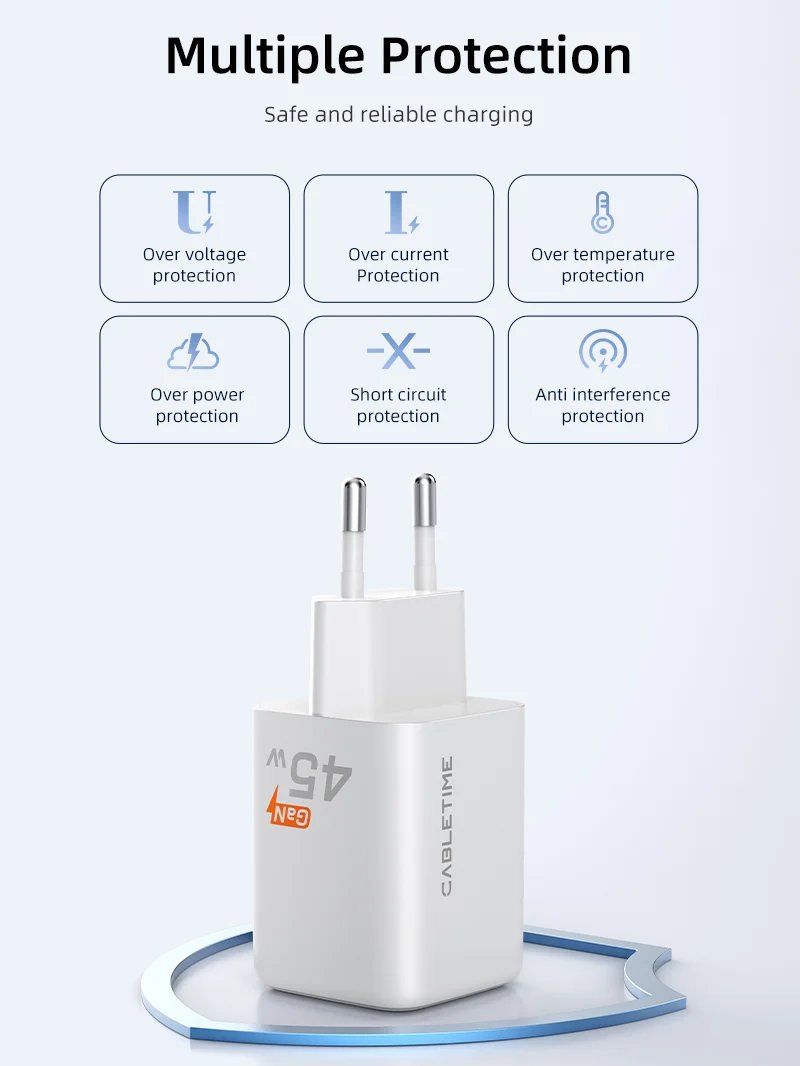 45W USB C Charger Dual GaN USB C and USB A Wall Charger