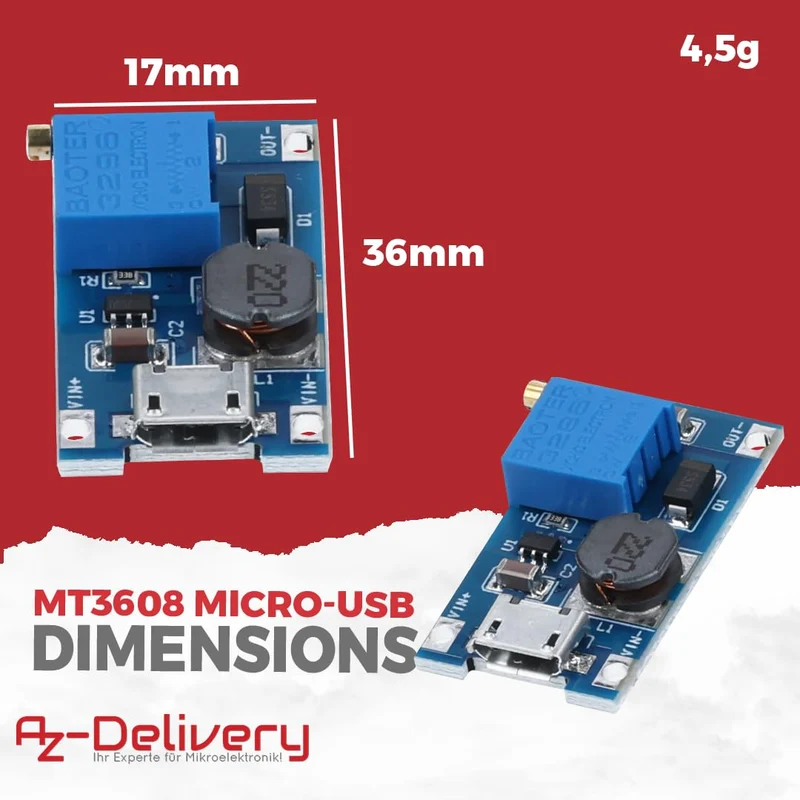 2A DC-DC Boost Step-Up Wandler, MicroUSB – Universeller Spannungsregler, 2V-24V zu 5V-28V, für MT3608