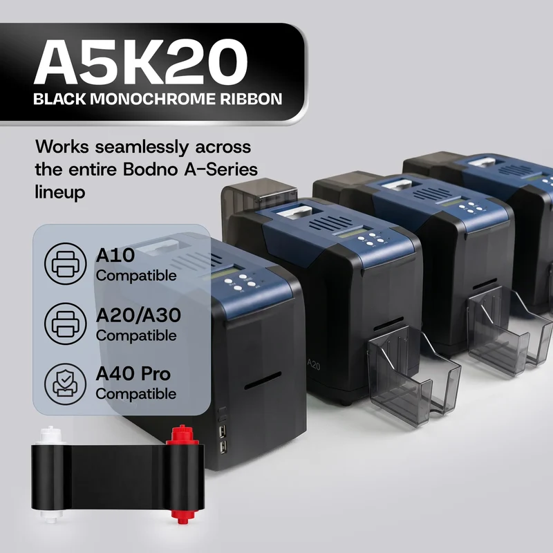 Bodno A5K20 Black Ribbon for A10, A20, A30, and A40 Pro Printers - K - 2000 Prints