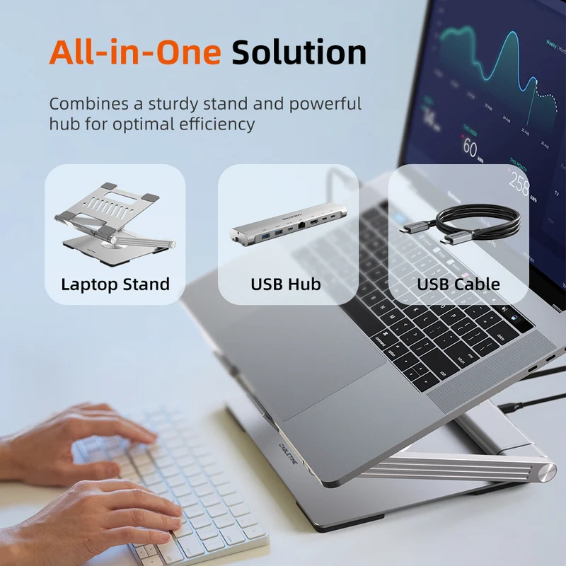 Adjustable USB C Laptop Docking Station Stand 6 IN 1 for MacBook Pro Dell HP Surface Lenovo