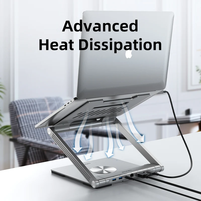 Adjustable USB C Laptop Docking Station Stand 6 IN 1 for MacBook Pro Dell HP Surface Lenovo