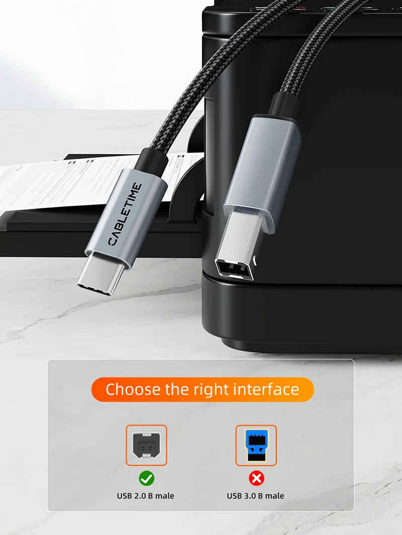 USB C to USB B 2.0 Printer Cable MIDI Cable for Yamaha Piano