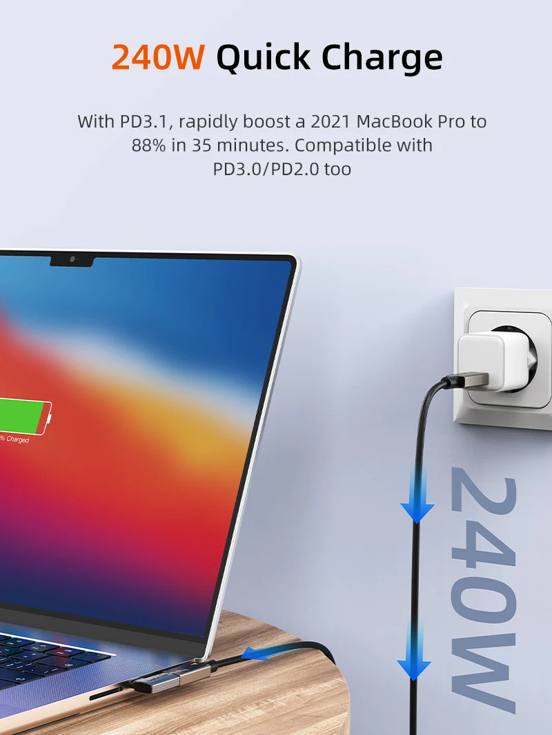 USB4 USB C OTG Adapter 240W 40Gbp 8K
