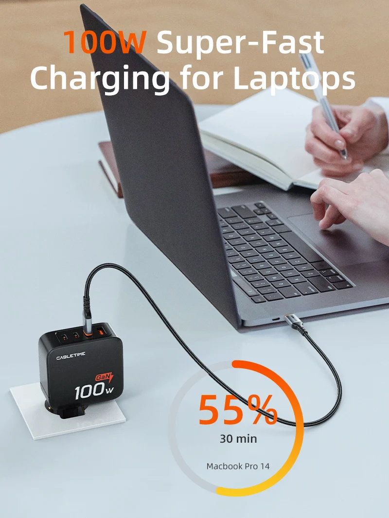 100W 4 Port USB GaN Wall Charger European for Laptop Apple MacBook Dell