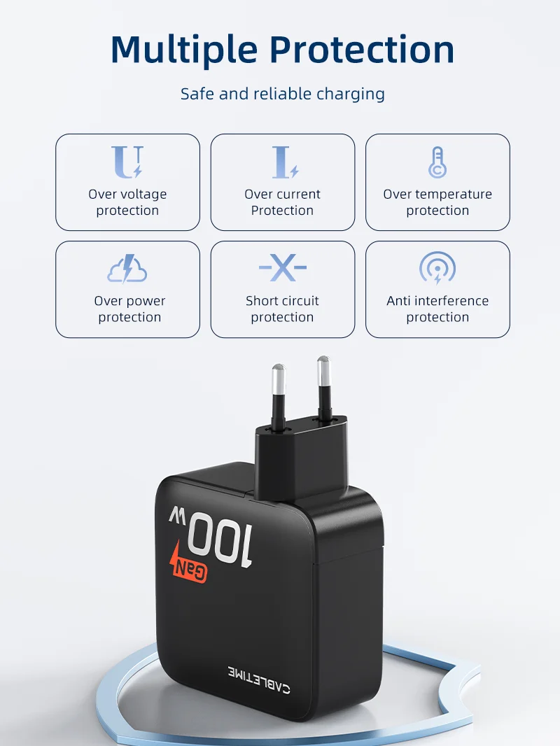 100W 4 Port USB GaN Wall Charger European for Laptop Apple MacBook Dell
