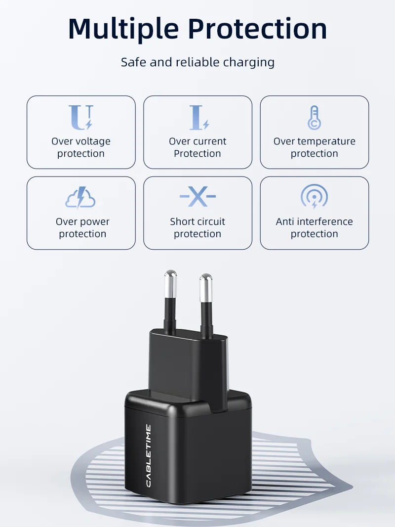 European 20w USB C GaN Wall Charger for iPhone 15/14/Pro Max