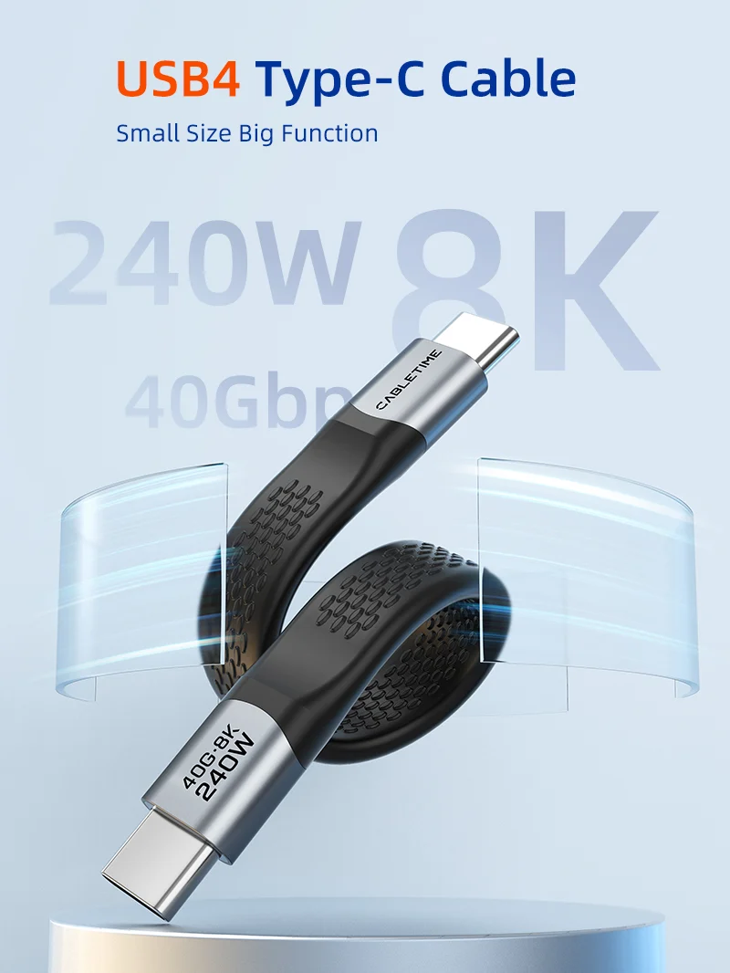 Short Flat USB 4 Type C Cable 40Gbps 240W Fast Charging 8K@60Hz for iPhone Android