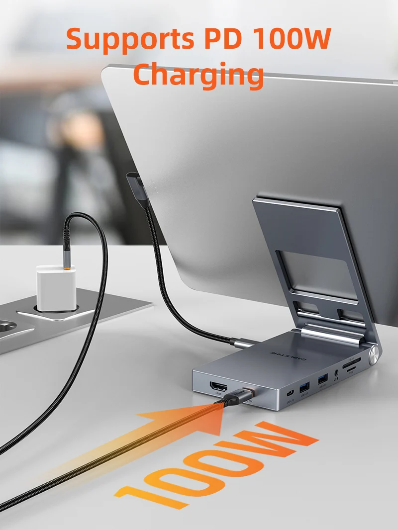 8 IN 1 USB C Hub with Foldable Stand for iPad Pro Android Tablet
