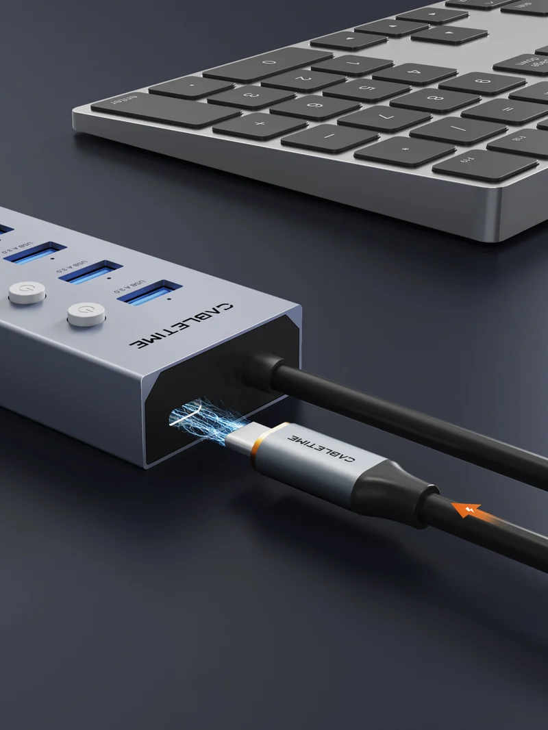 7 Port Powered USB 3.0 Hub Splitter With Long Cable for Laptop PC
