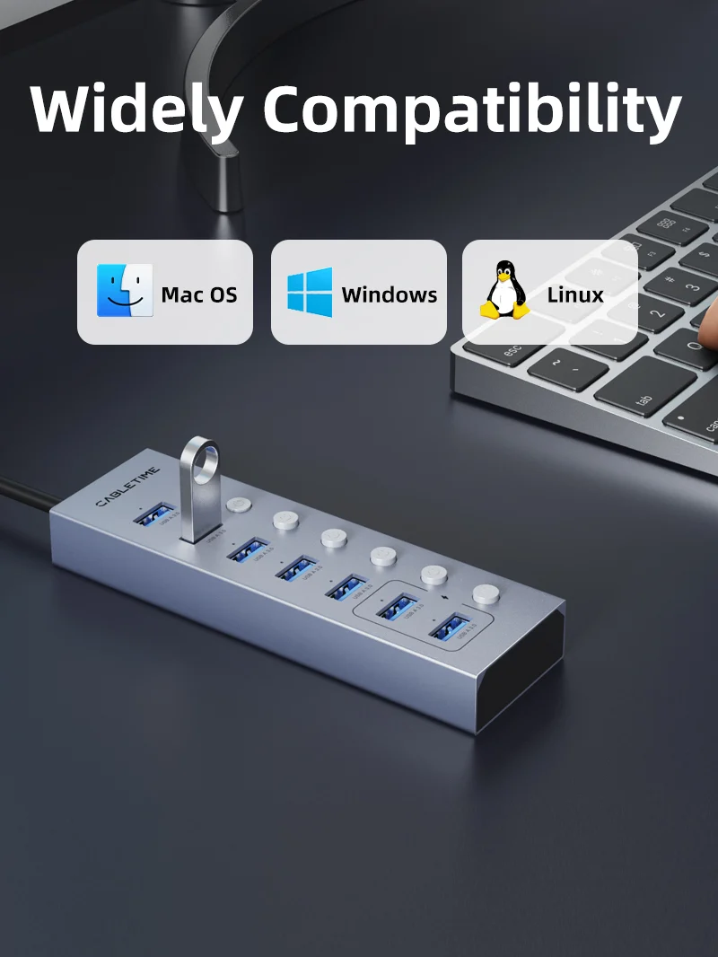 7 Port Powered USB 3.0 Hub Splitter With Long Cable for Laptop PC