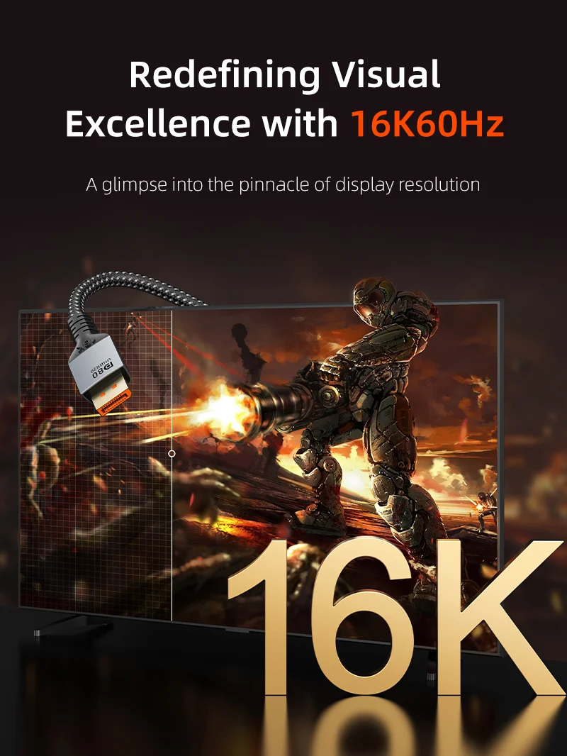 DisplayPort 2.1 Cable 16K@60Hz 8K@120Hz 4K@240Hz 80Gbps