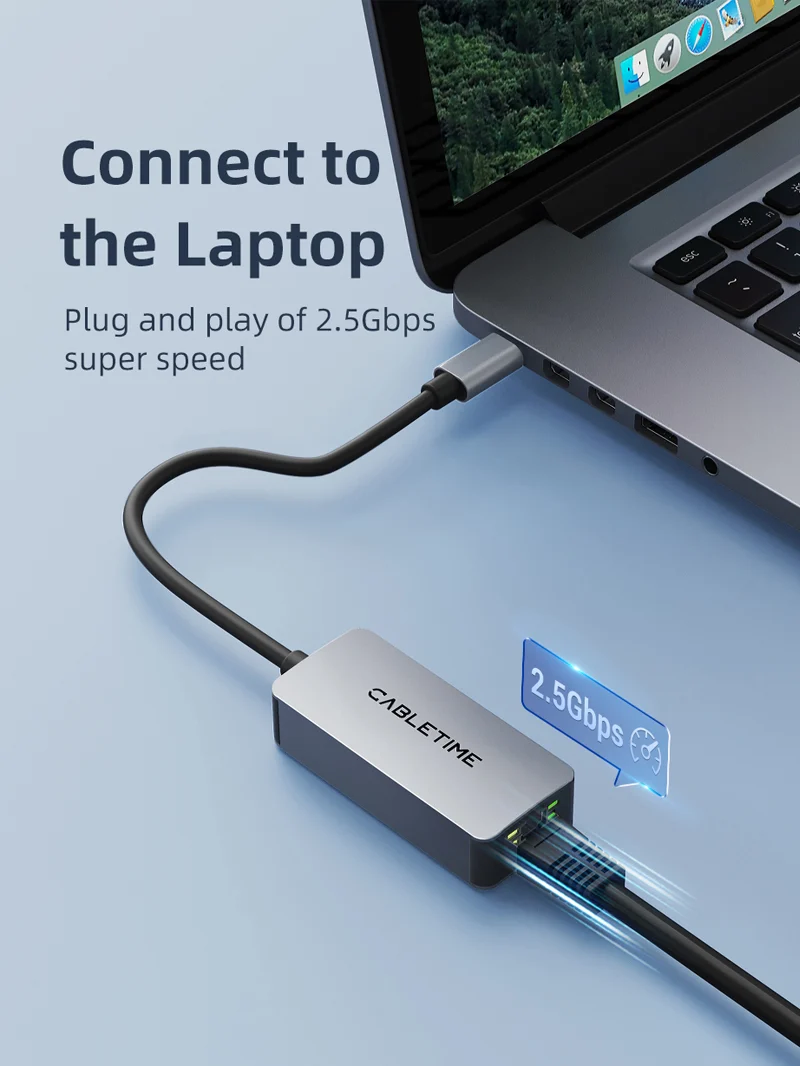 USB 3.1 Type C to 2.5G Rj45 Ethernet Lan Adapter for MacBook Pro/Air, iPad Pro,Dell XPS, Surface Laptop, Mac