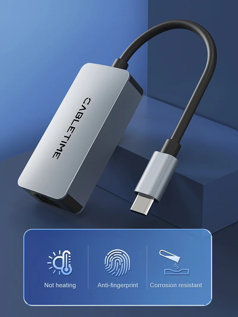 USB 3.1 Type C to 2.5G Rj45 Ethernet Lan Adapter for MacBook Pro/Air, iPad Pro,Dell XPS, Surface Laptop, Mac