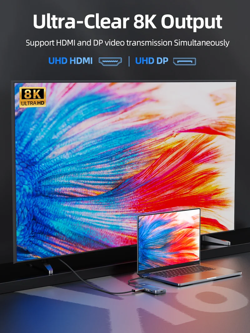 10 IN 1 8K USB C Hub for Dual 4K 60Hz Monitor