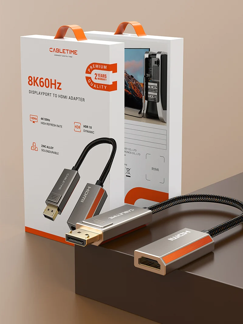 Active DisplayPort 1.4 to HDMI 2.1 Adapter 8K 60Hz 4K 144Hz