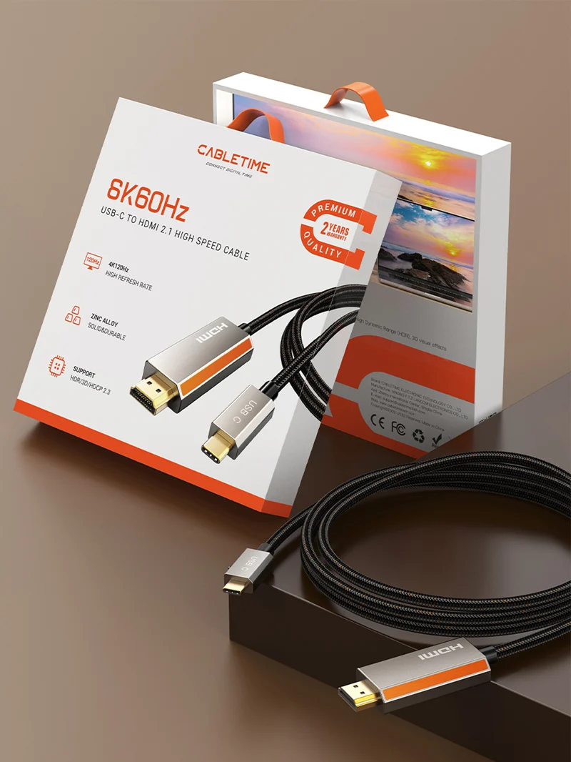 Zinc Alloy USB C Male to HDMI Male 8K Cable Cord 4K 120Hz for MacBook Pro