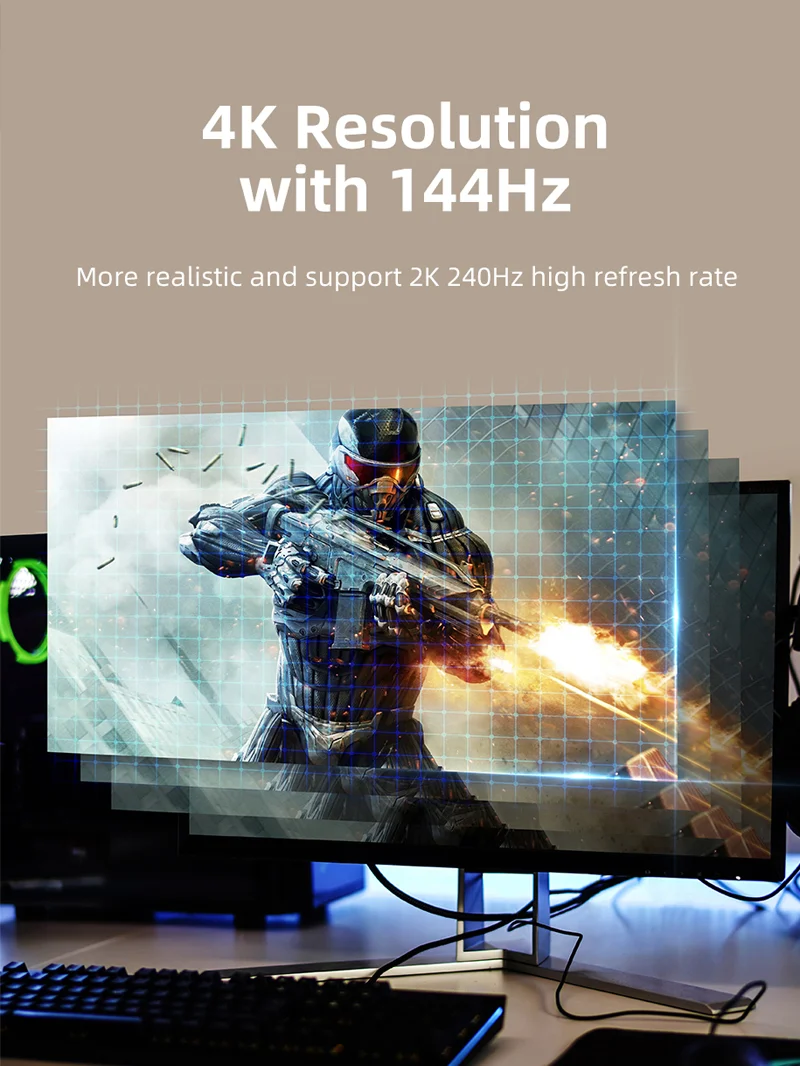 Uni-directional 8K 60Hz Displayport 1.4 to HDMI 2.1 Cable 4K 120Hz
