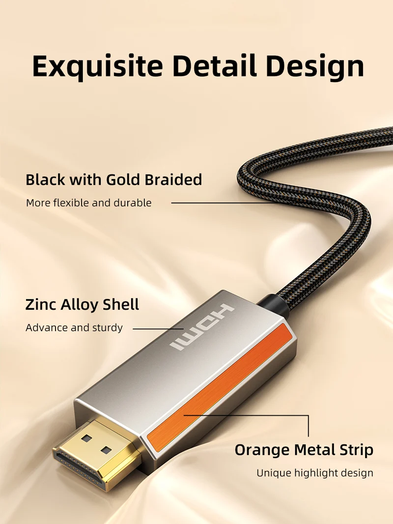 Uni-directional 8K 60Hz Displayport 1.4 to HDMI 2.1 Cable 4K 120Hz