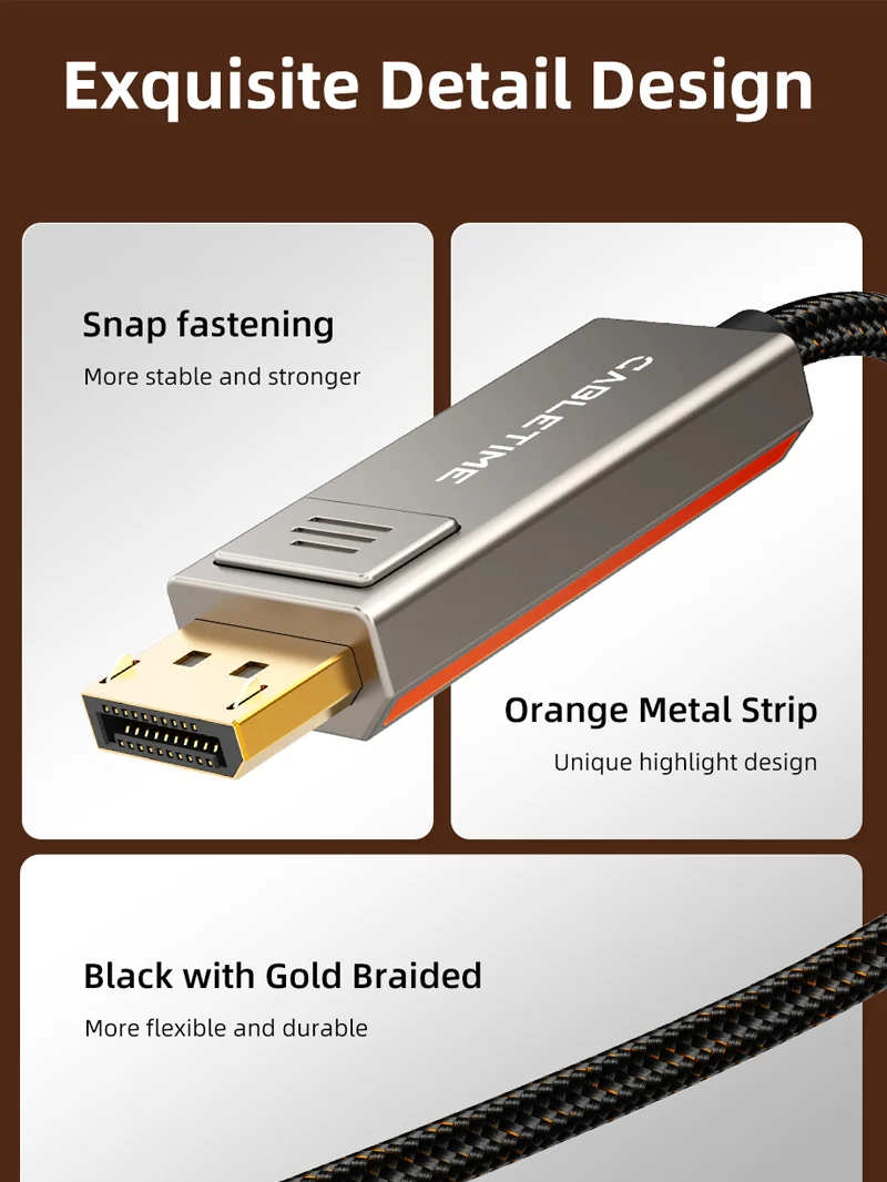 6.6ft 8K 60Hz Bidirectional USB Type-C to DisplayPort Cable 4K 144Hz for MacBook Pro