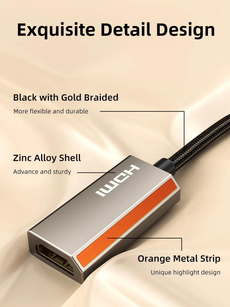 USB-C to HDMI 2.1 Adapter – 8K60Hz, 4K144Hz, HDR10, VMM7100 Chip, Zinc Alloy Design
