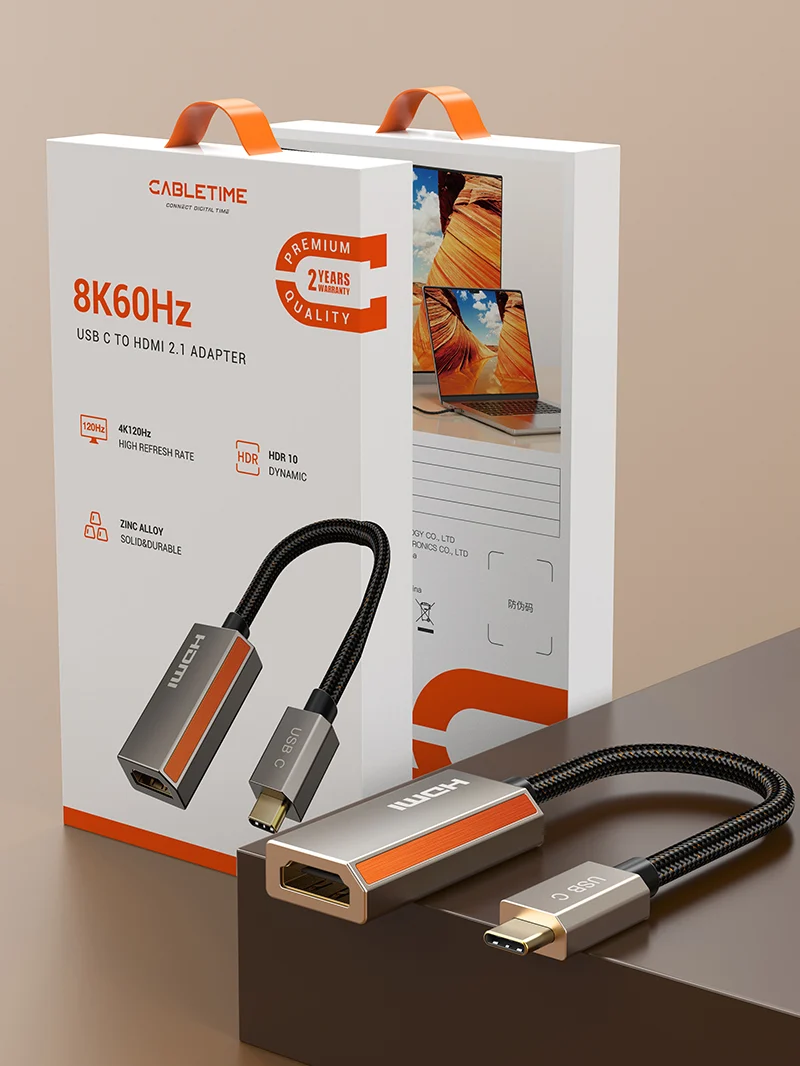 USB-C to HDMI 2.1 Adapter – 8K60Hz, 4K144Hz, HDR10, VMM7100 Chip, Zinc Alloy Design