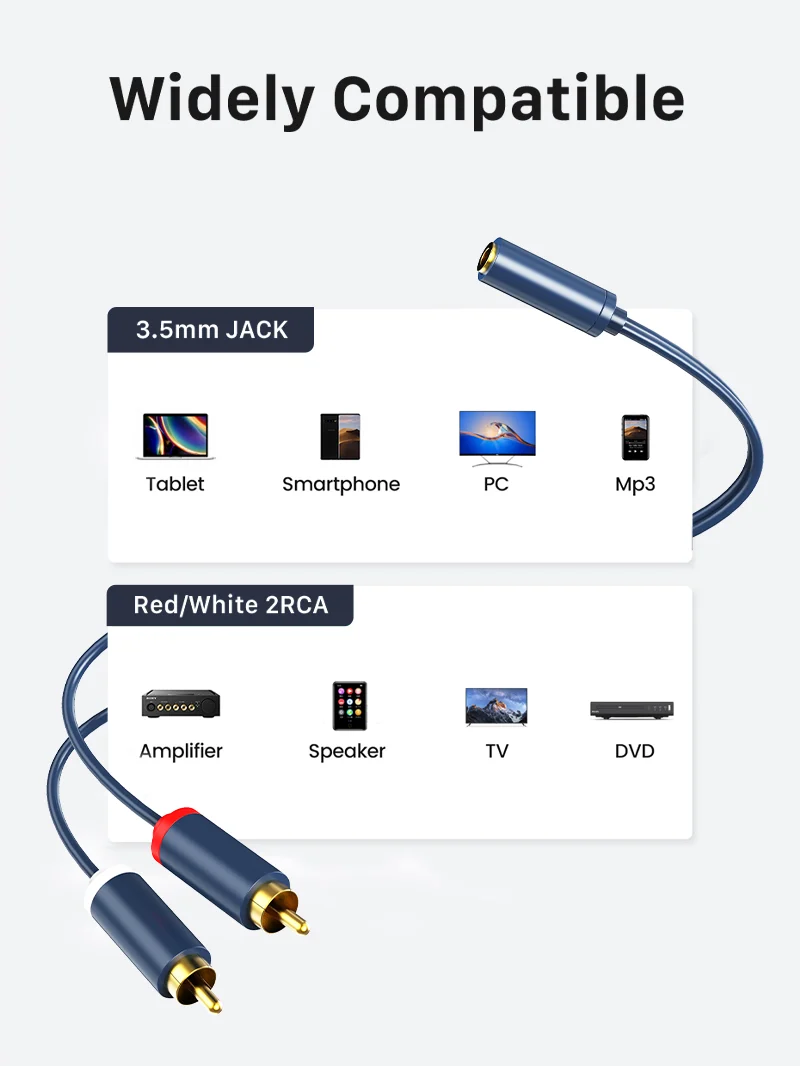 3.5mm Female to 2 RCA Male Cable Audio Y Adapter