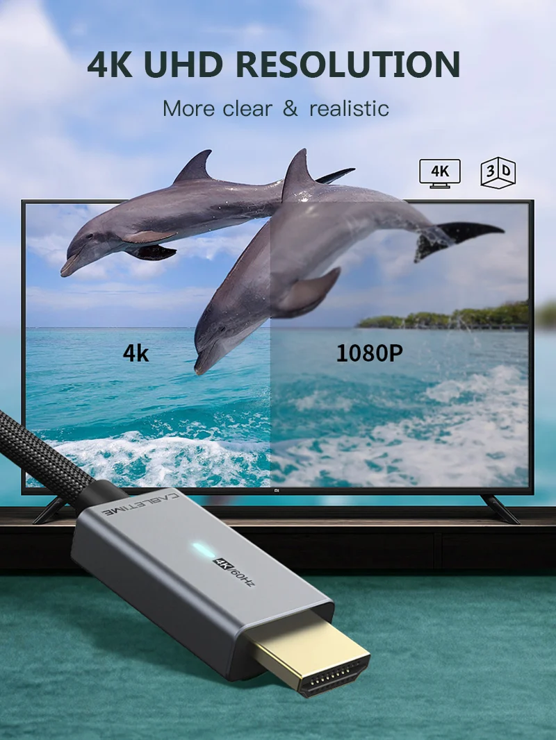 Mini DP to HDMI Cable 4K 30Hz with LED Indicator Light