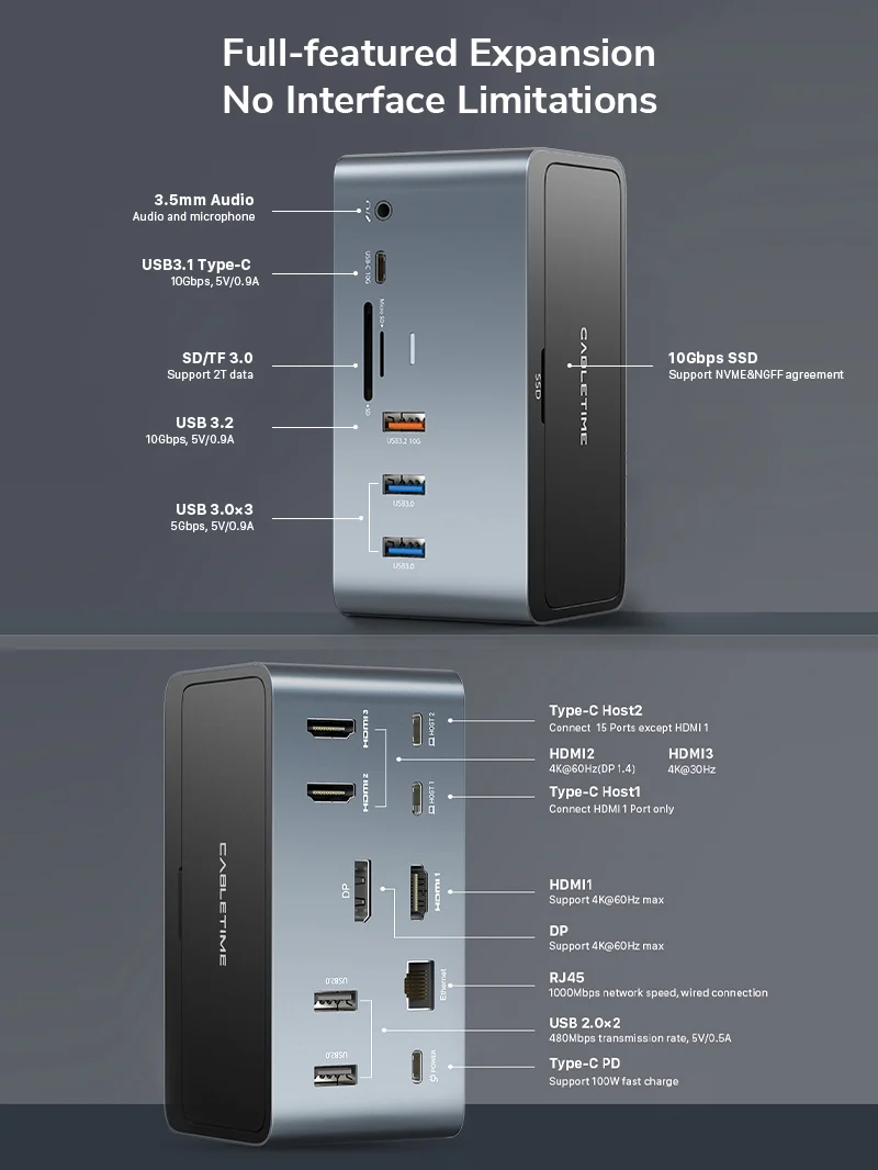 10 Gbps USB 3.1 Gen 1 Type-C Docking Station for MacBook Dell XPS