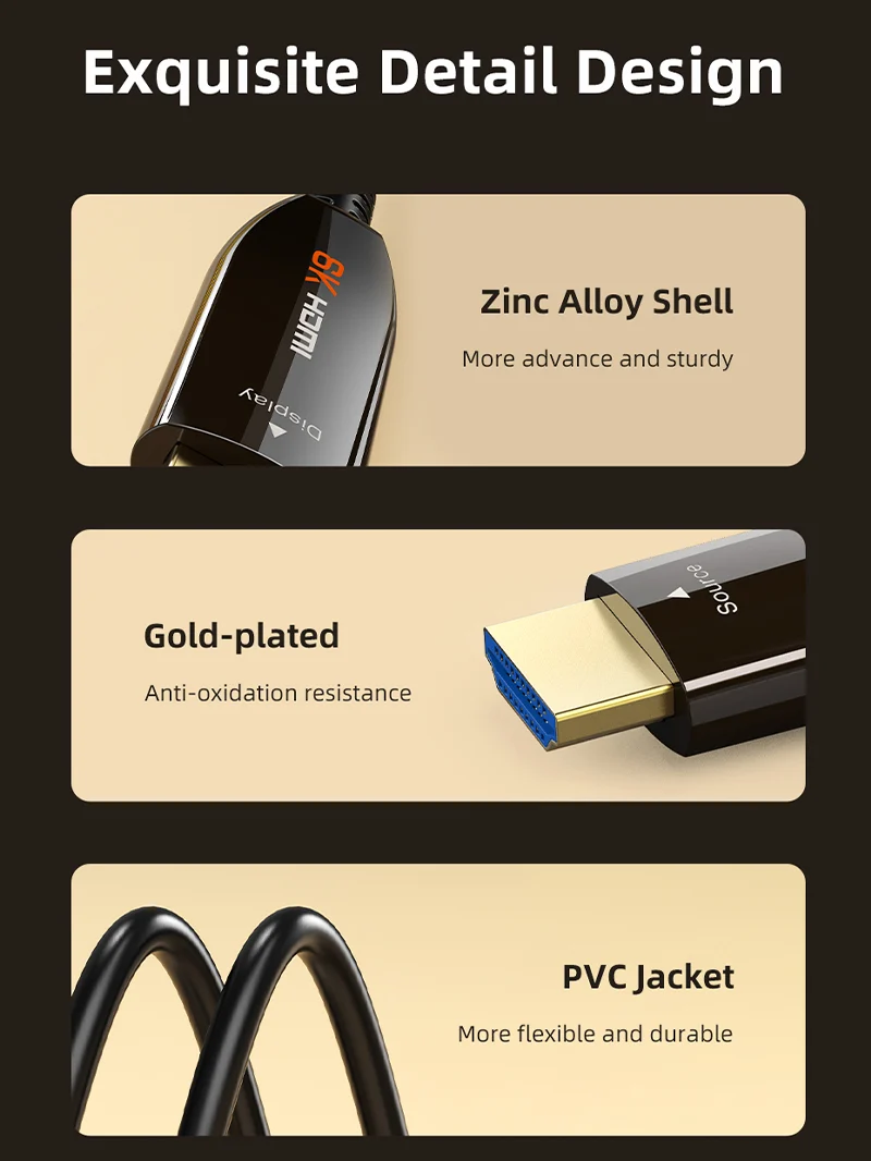 AOC Active Fiber Optical HDMI 2.1 Cable 8K 60Hz 48Gbps HDR