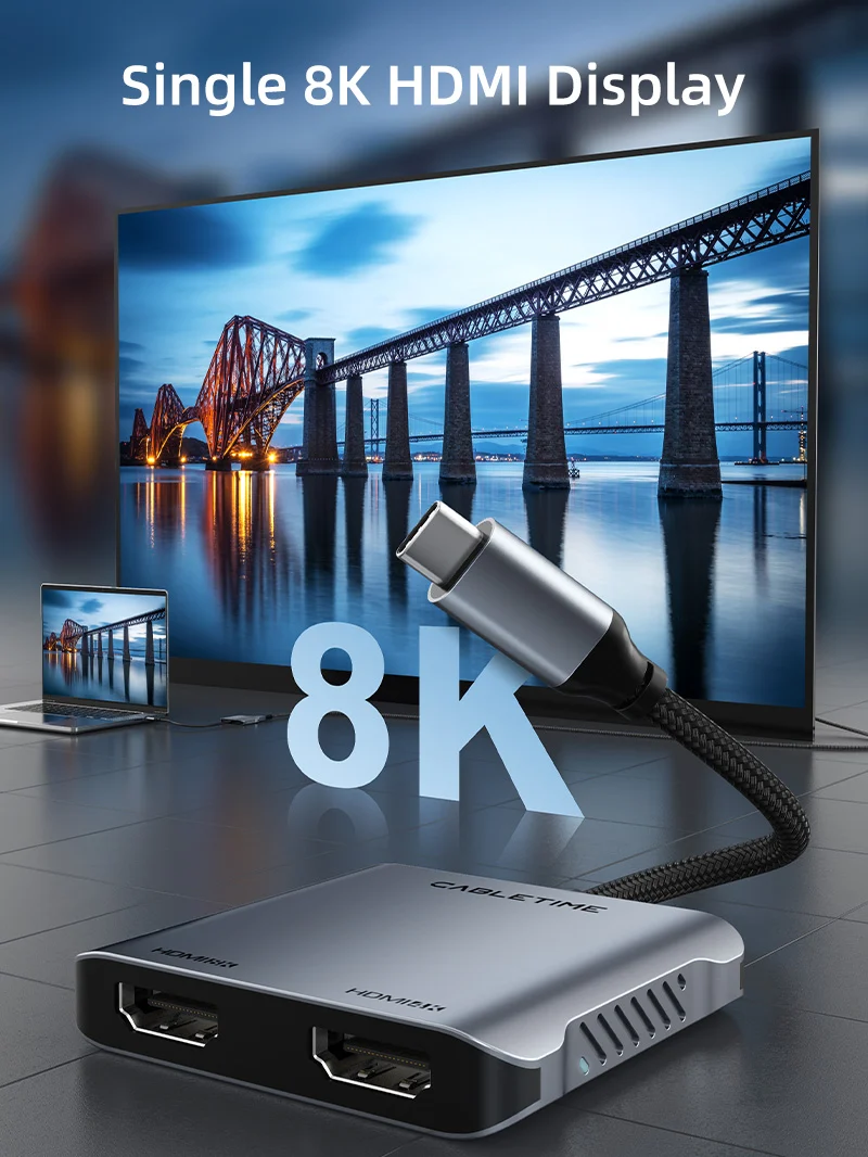 4 IN 1 8K USB C to Dual HDMI Adapter Dual 4K