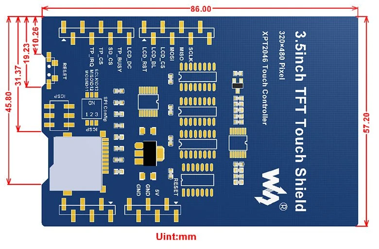 Waveshare - 3,5" TFT Touch Shield Display kompatibel mit Arduino