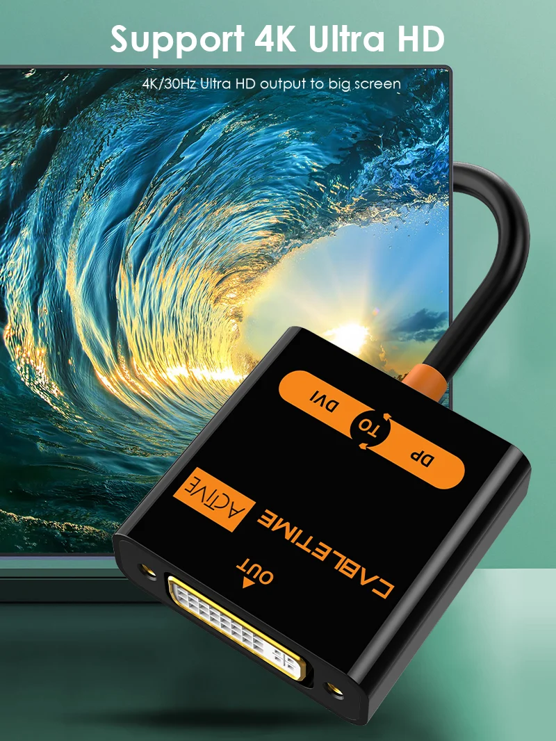 DisplayPort to DVI Active Adapter Converter 4K 30Hz