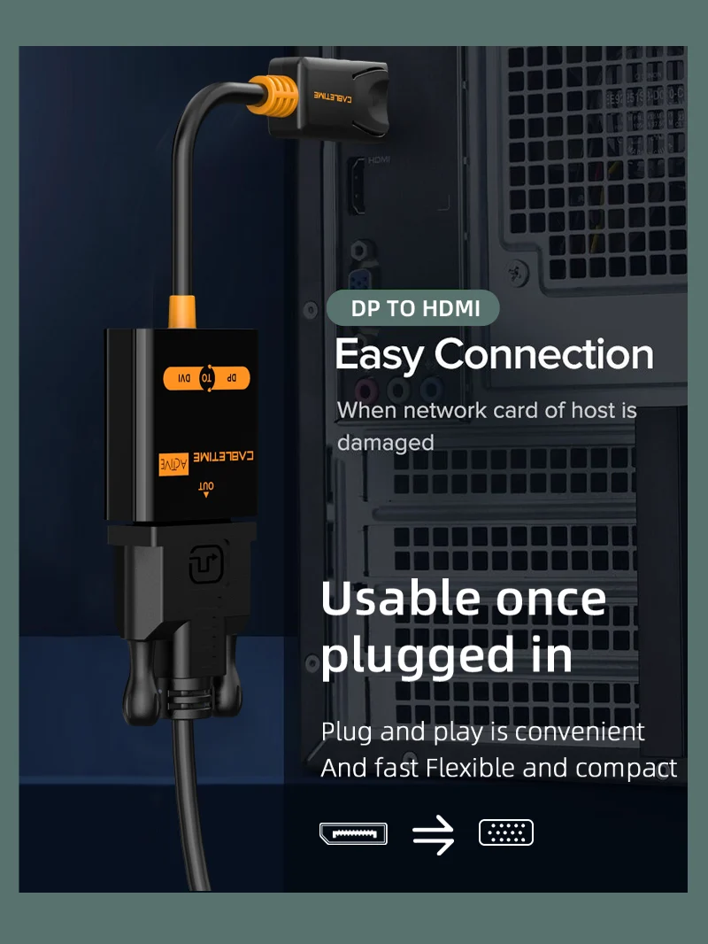 DisplayPort to DVI Active Adapter Converter 4K 30Hz