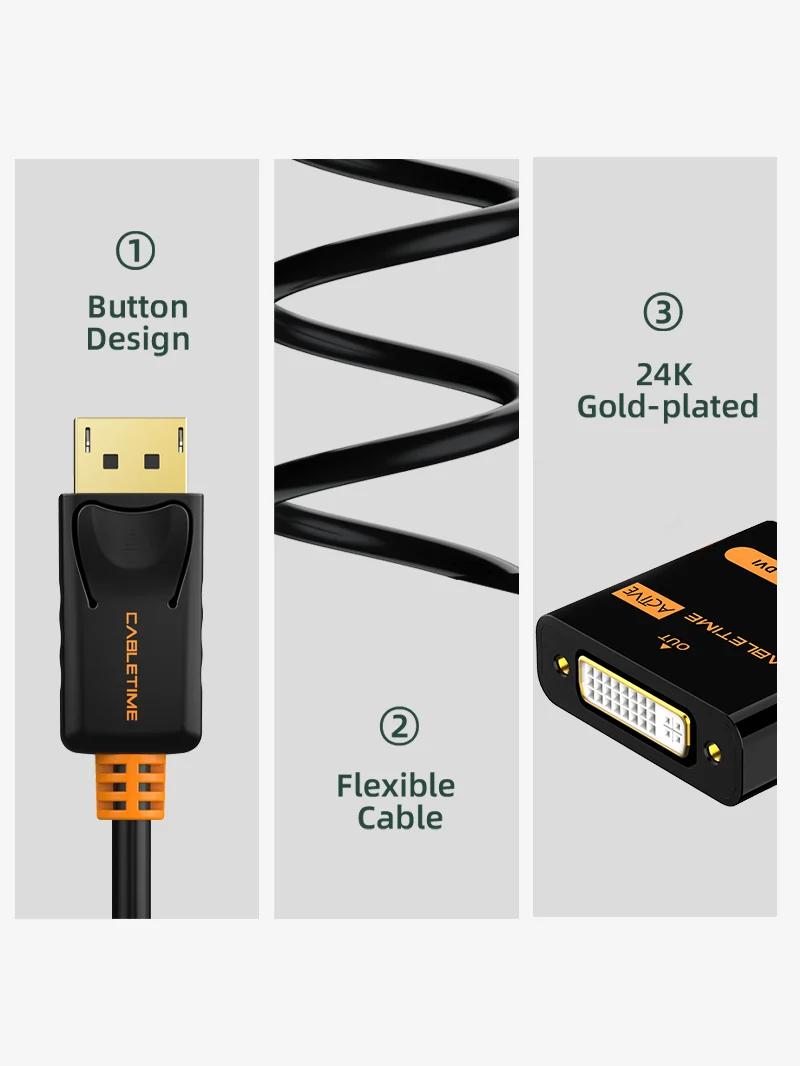 DisplayPort to DVI Active Adapter Converter 4K 30Hz