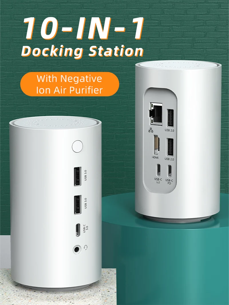 10 IN 1 USBC Docking Station with Negative Ion Air Purifier