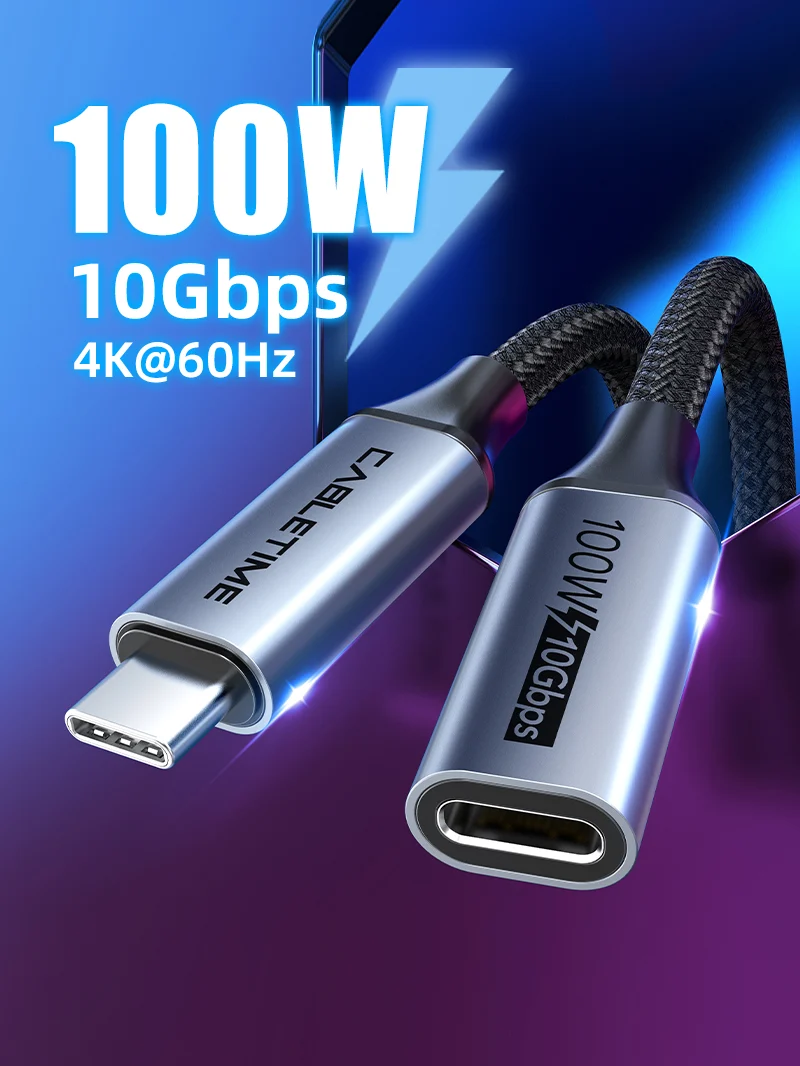 100w 3.1 Gen 2 USB-C Male to USB-C Female Extension Cable for Docking Station