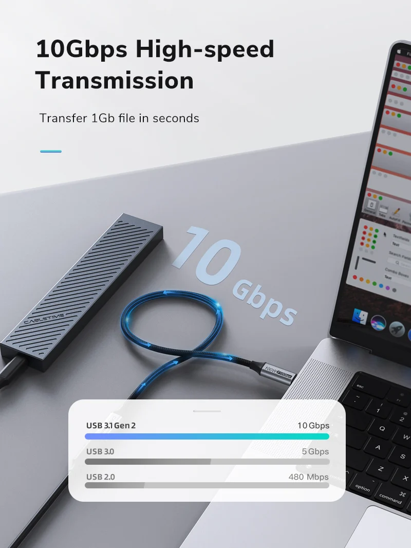 100w 3.1 Gen 2 USB-C Male to USB-C Female Extension Cable for Docking Station