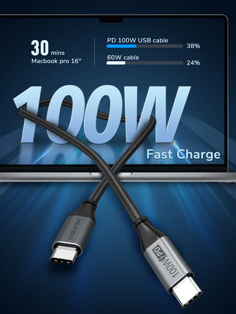 100W USB Type-C to USB Type-C 2.0 Charger Cable