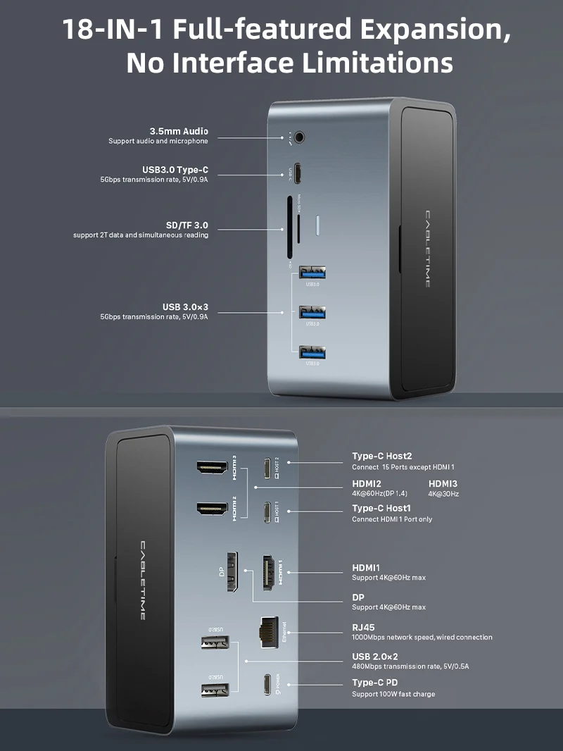 16-IN-2 Dual USB-C Multiport Docking Station for Laptop