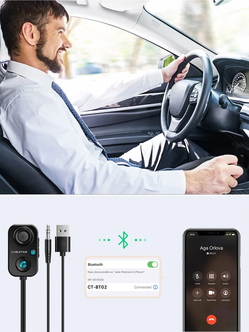 In Car 5.1 Bluetooth Audio Receiver Aux 3.5 Mm With Microphone