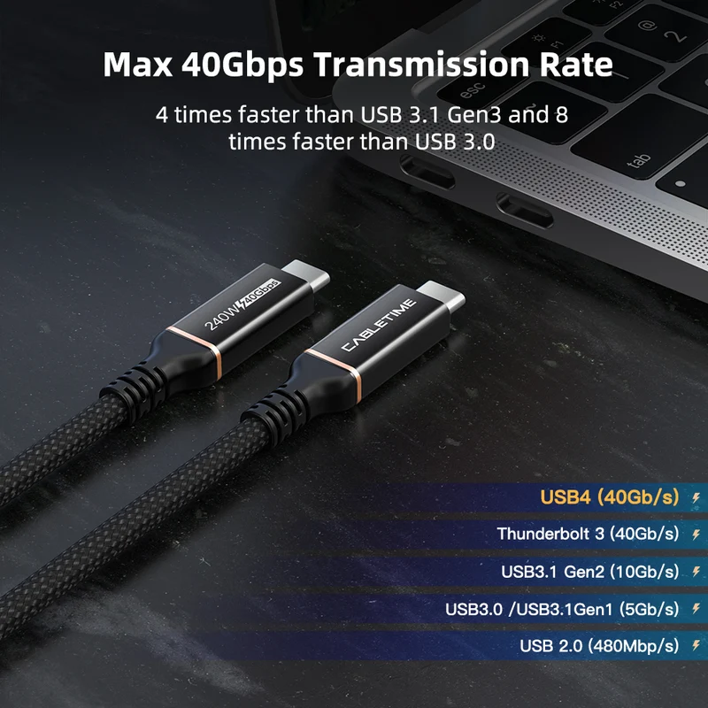 240W USB4 Cable 40Gbp 8K Video Output Braided 2M 1M