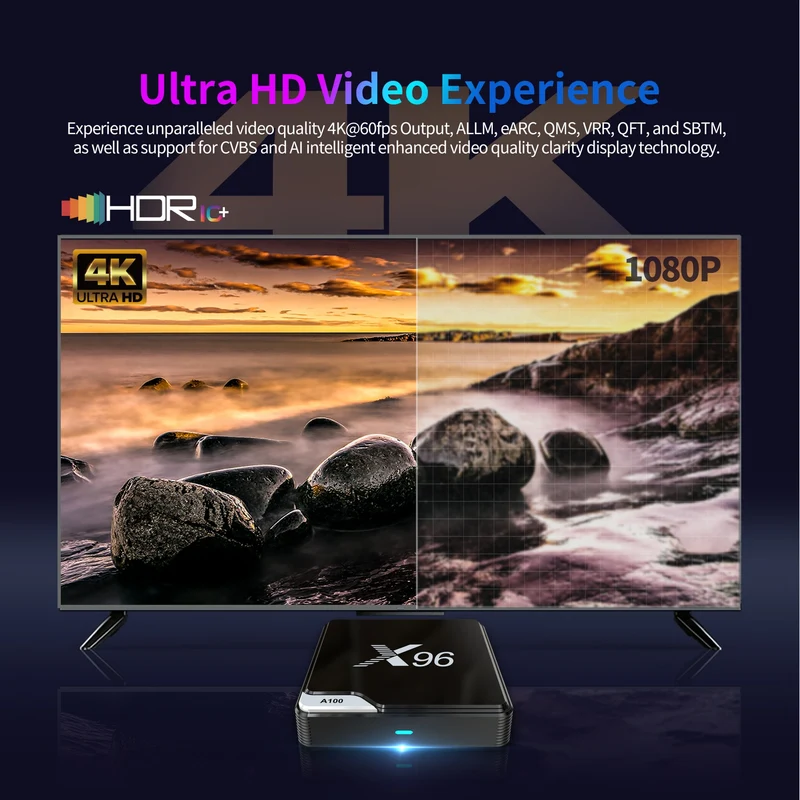 X96 A100 SET BOX Werksseitig Amlogic S905A Android 14 2T2R WIFI 6 4K Android TV Box Große BT RCU mit Lernfunktion