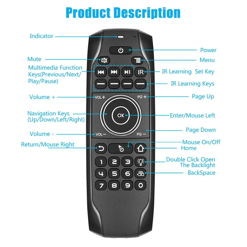 G7 Win 10 AIR MOUSE mit Hintergrundbeleuchtung, Bewegungssteuerung, Mini-Tastatur, Display ausschalten