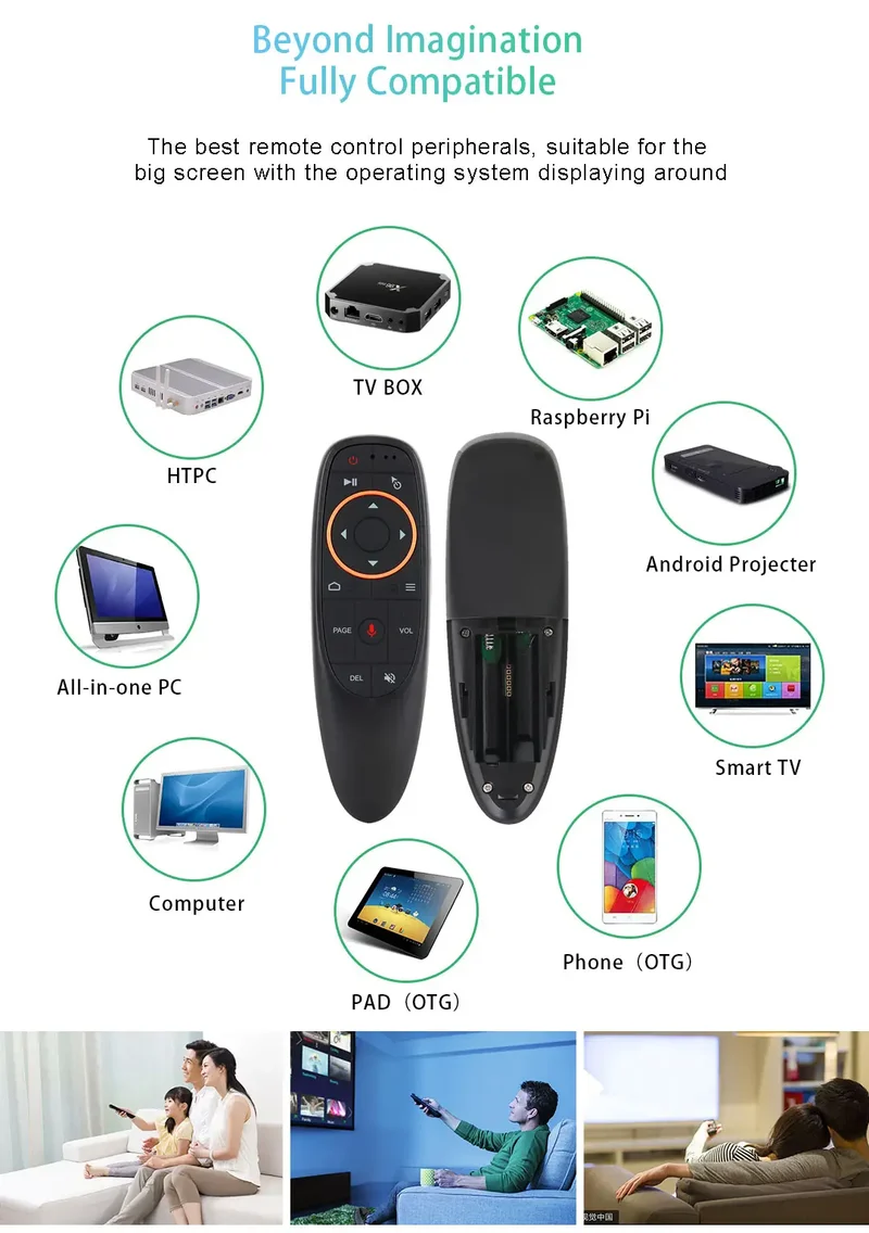 G10 2.4-GHz-Funkfernbedienung mit Bewegungssensor, Google Assistant, Infrarot-Lernfunktion und intelligenter Sprachsteuerung für Fernseher