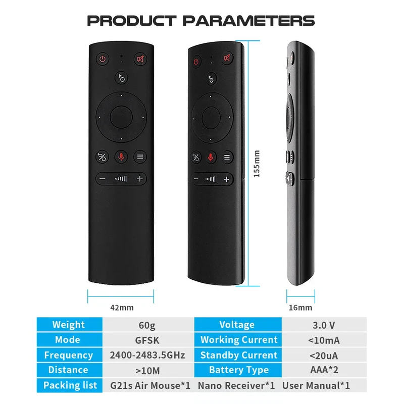 G21 Air Mouse mit integriertem HiFi-Mikrofon und dreistufig einstellbarer Mausgeschwindigkeit sowie Fernbedienung