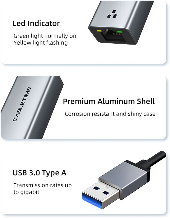 USB 3.0 to Gigabit Ethernet Adapter 1000Mbps RJ45