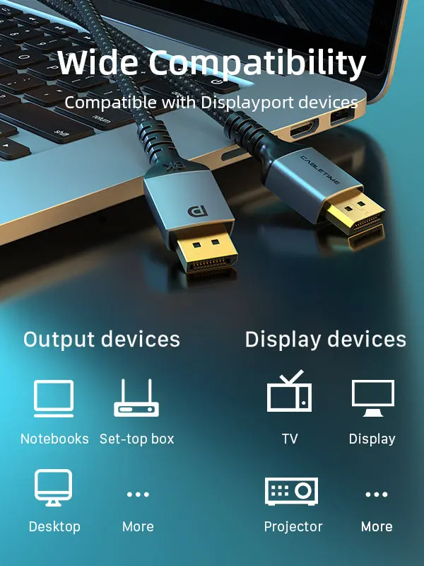 DisplayPort To DisplayPort Cable DP1.4 With 8K 60Hz
